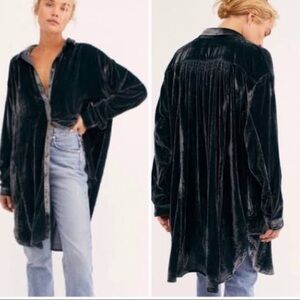 Free People Pewter Gray Velvet Button Down Dress/Shirt